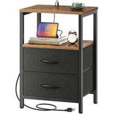 Huuger nightstand front view showing drawers and shelf for tidy bedside storage