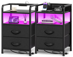 Huuger nightstands front view showing paired modern bedside setup and storage benefit