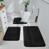 HUXMEYSON front view of three-piece black rug set, shows complete kit and curb appeal