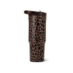 HydroJug brown leopard front view showing bottle design and easy carry benefits
