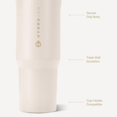 HydroJug lid and attached straw detail for spill-free sipping
