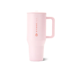 HydroJug Traveler front view showing pink sand finish and capacity benefit