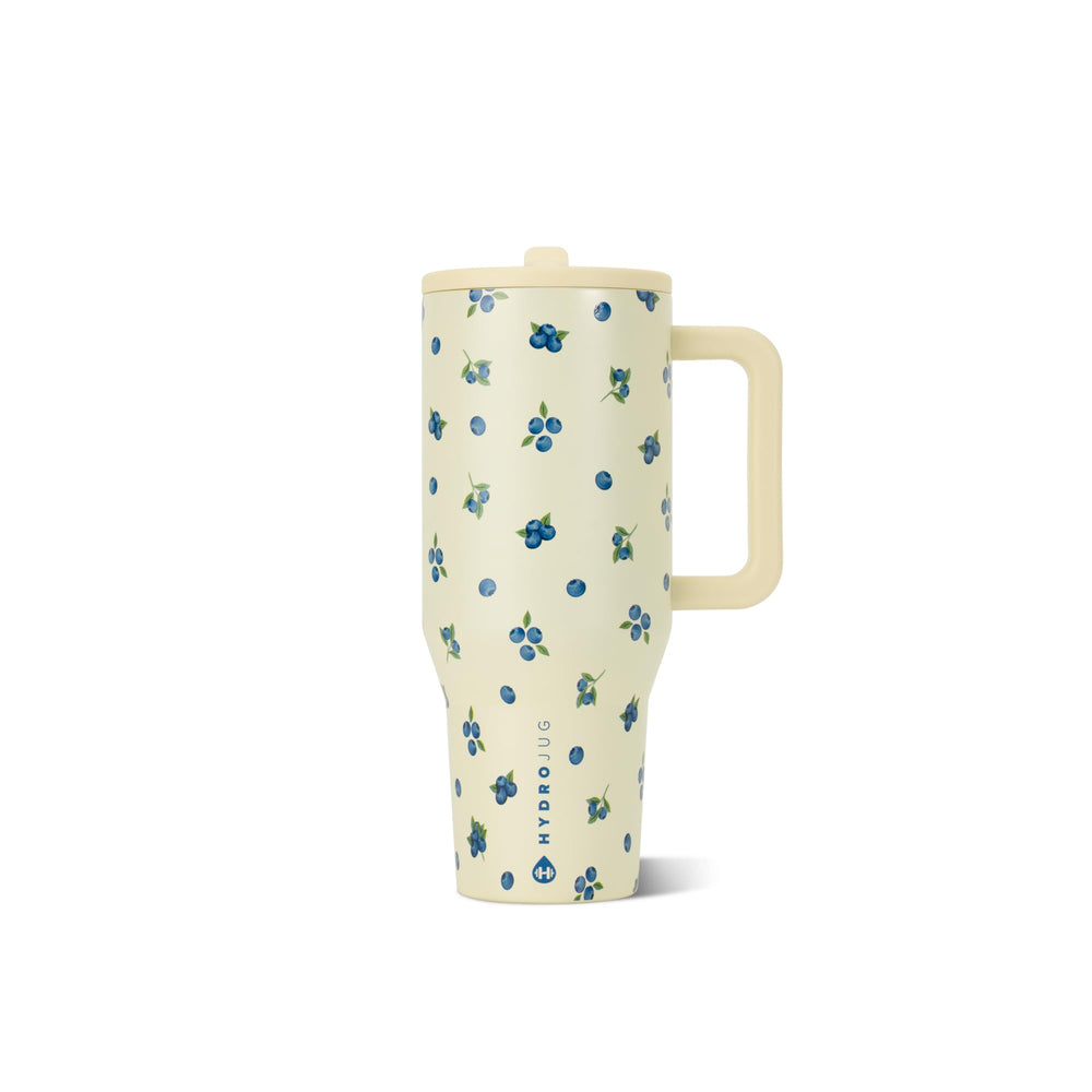 HydroJug front view showing tumbler shape and color, highlights durability
