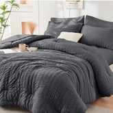 HYMOKEGE king comforter front view showing neat dark grey finish and inviting warmth