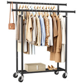 HYSEYY front view assembled clothing rack showing organized garments and space savings