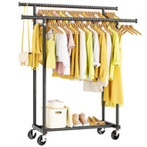 HYSEYY front view of double rod rack shows organized hanging and mobility benefit