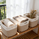 HZFTJOY front-facing 3 pack baskets showing neutral style and instant organization