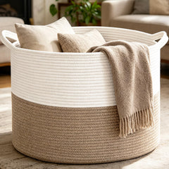 HZFTJOY front view of 65L woven basket showing capacity and style
