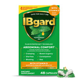IBgard bottle front view showing peppermint oil capsules and Vitamin D benefit