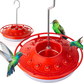 iBorn front view of red saucer feeder showing 14 ports and durable construction benefits