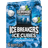 Ice Breakers front packaging showing six peppermint gum bottles for easy storage