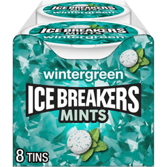 Ice Breakers front tin showing wintergreen flavor and portable design benefit