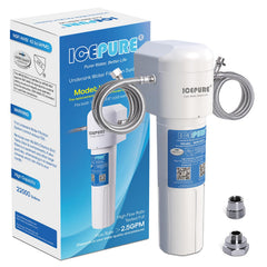 ICEPURE front view of under-sink filter showing compact installation benefit