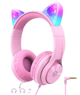 iClever HS20 front view with cat ears showing playful LED lights and comfortable fit