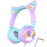 iClever HS25 front view with cat ears showing LED lights and playful look