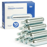 ICO front pack of ten 16g cartridges showing compact, travel-ready supply