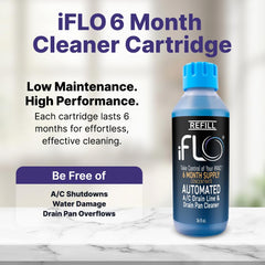 iFLO close-up of cartridge nozzle and label, highlighting easy twist-and-lock replacement
