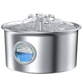 IHOUONE fountain front view showing sleek stainless steel and capacity benefit