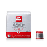 illy front-packaging showing 18-count box and Italian branding for convenience