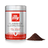 illy canister front label showing Classico medium roast and 8.8 oz for clear identification and freshness