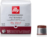 illy front pack showing 18-count pods and bold dark-roast branding benefit convenience