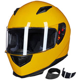 ILM helmet front view showing bright yellow shell and DOT safety benefit