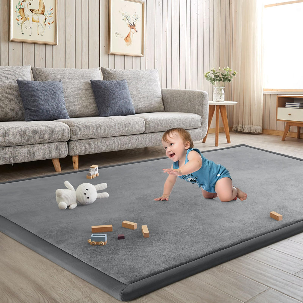 ILPEOD front view grey play mat showing full 50x50 surface and safe padding