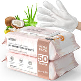IMMHABI front packaging showing 50-count glove wipes and benefits