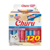 INABA Churu front packaging showing pack of 120 tuna tubes and benefits