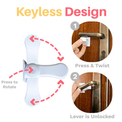 Inaya installed on a door lever illustrating child and pet containment