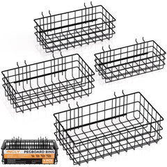 INCLY front view of four black pegboard baskets showing organized storage benefit
