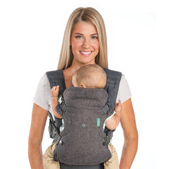 Infantino front view gray showing secure wrap and ergonomic hold for comfort