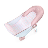 Ingenuity bather front view shows secure frame and pink sling for safe bathing