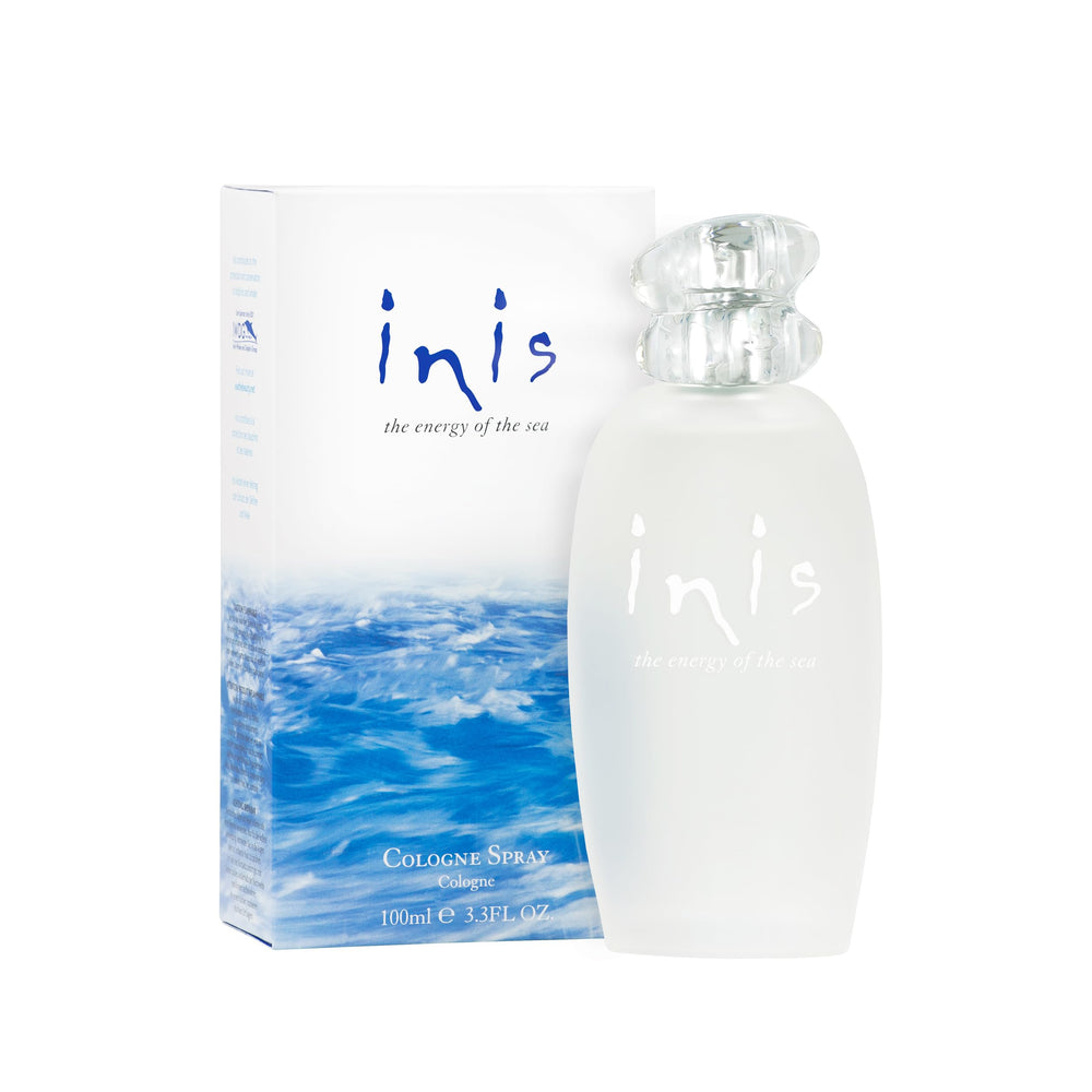 Inis frosted glass bottle front showing elegant design and freshness benefit