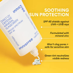 innisfree applying on hand demonstrating green tint neutralizing redness