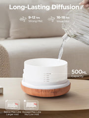 InnoGear remote control beside diffuser highlighting 16.5ft reach convenience