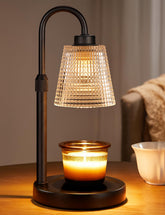 Innqoo front view of candle warmer showing elegant matte black base and shade benefit: stylish ambience