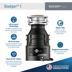 InSinkErator Badger 1 side profile highlighting slim footprint to save under-sink space