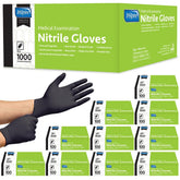 Inspire black nitrile gloves front box showing packaging and bulk count benefit