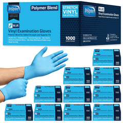 Inspire front box of 1000 blue gloves showing count and benefits