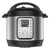 Instant Pot front view showing stainless finish and compact footprint benefit