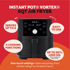 Instant Pot Vortex XL touchscreen controls close-up showing one-touch presets and easy operation