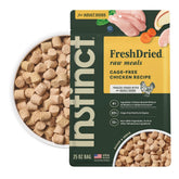 Instinct bag front view showing product and convenient shelf stable raw benefits