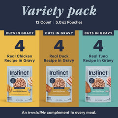 Instinct duck pouch label emphasizing high-quality cage-free protein