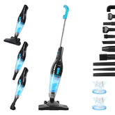 Intercleaner front view of stick vacuum showing slim profile and attachments benefits easy storage