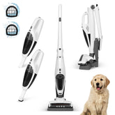 Intercleaner front view stick vacuum showing slim upright design and benefits of space-saving storage
