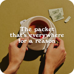 IN THE RAW packet poured into coffee demonstrating quick dissolve benefit