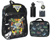 INTIMO backpack front with Monster Jam trucks and durable vinyl graphic benefit: eye-catching, easy-clean exterior
