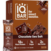 IQBAR Chocolate Sea Salt front box showing clean-label benefits and flavor