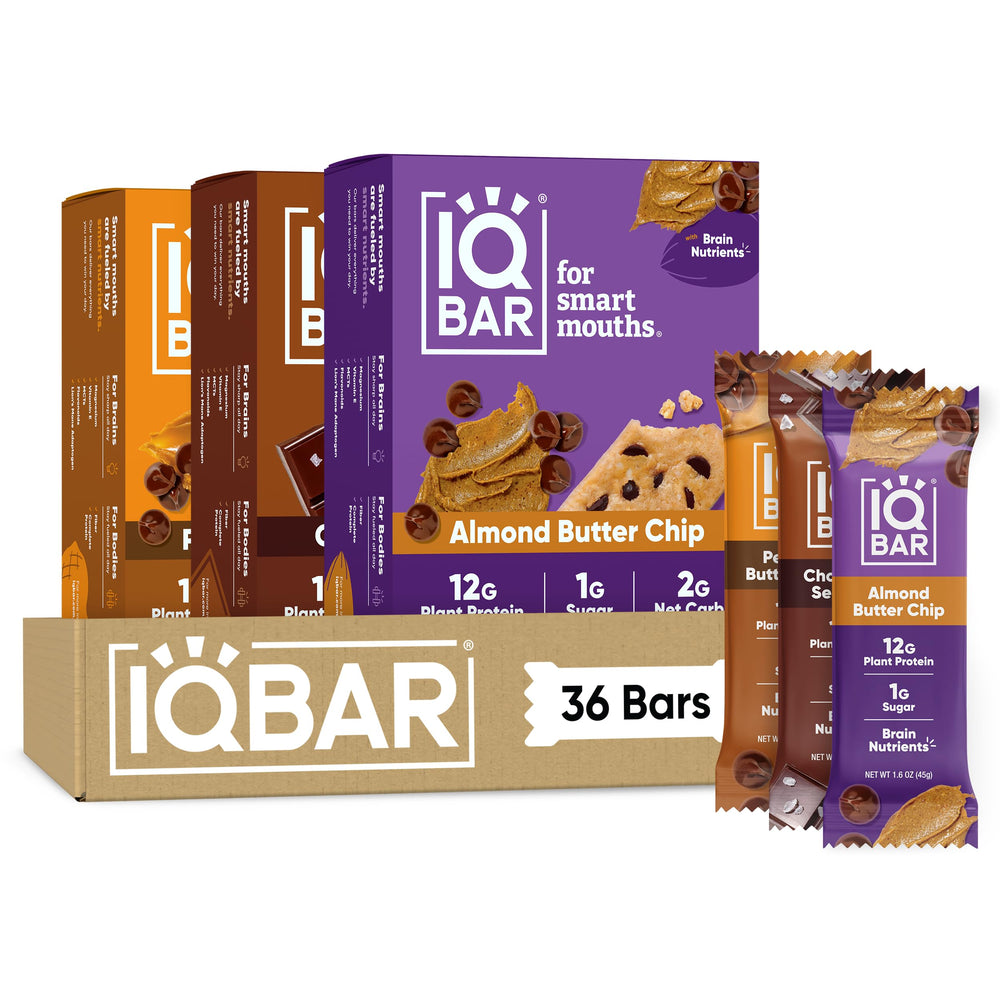 IQBAR front packaging showing chocolate variety and low sugar benefit